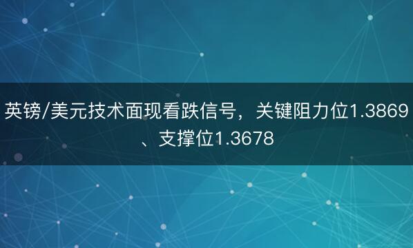 英镑/美元技术面现看跌信号，关键阻力位1.3869、支撑位1.3678