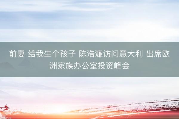前妻 给我生个孩子 陈浩濂访问意大利 出席欧洲家族办公室投资峰会