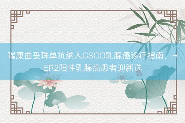 瑞康曲妥珠单抗纳入CSCO乳腺癌诊疗指南，HER2阳性乳腺癌患者迎新选