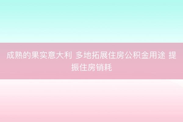 成熟的果实意大利 多地拓展住房公积金用途 提振住房销耗