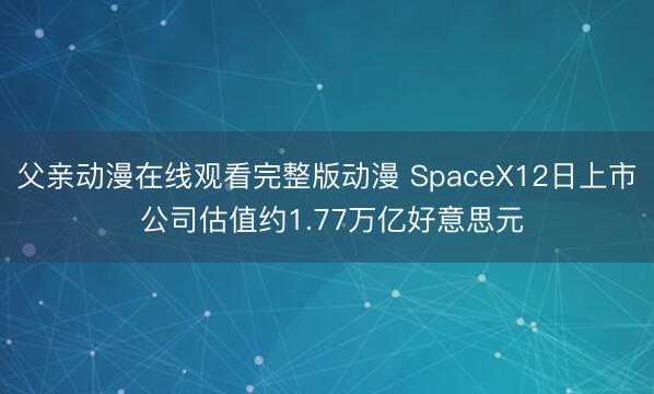 父亲动漫在线观看完整版动漫 SpaceX12日上市 公司估值约1.77万亿好意思元
