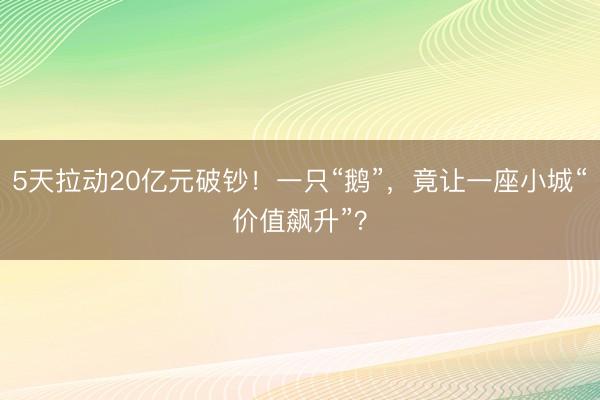 5天拉动20亿元破钞！一只“鹅”，竟让一座小城“价值飙升”？