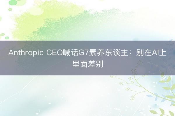 Anthropic CEO喊话G7素养东谈主：别在AI上里面差别