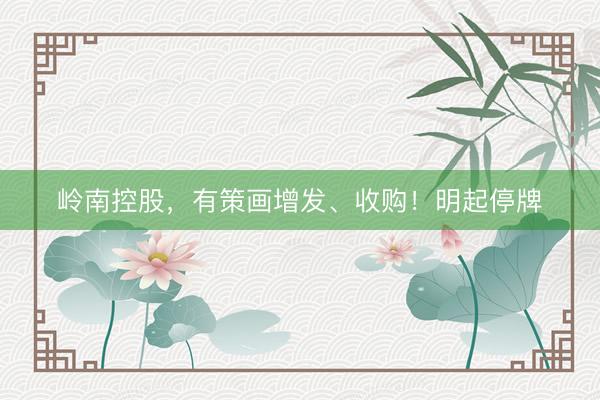 岭南控股，有策画增发、收购！明起停牌